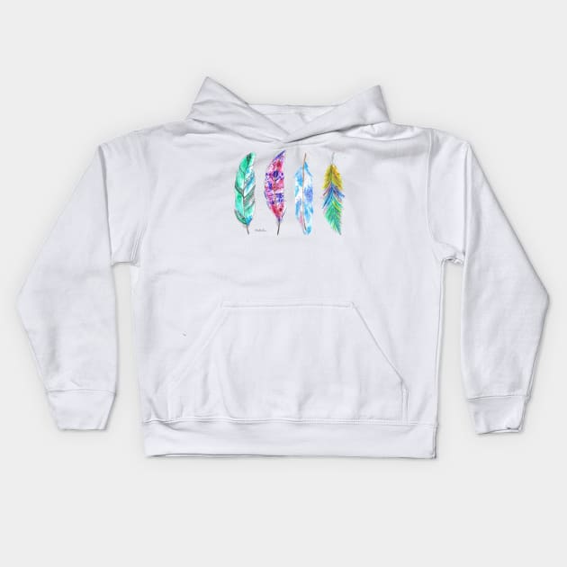 Watercolor Feathers Kids Hoodie by veronicalucy